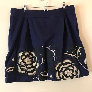 ANTHROPOLOGIE Navy Embroidered Full Skirt Floreat